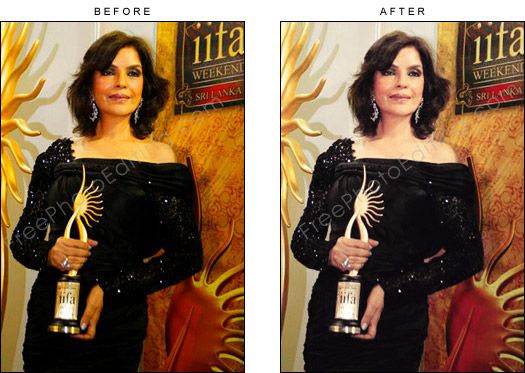 Digital colour correction done on Zeenat Aman, June 2010 photo taken at IIFA, Colombo