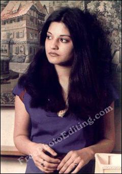 1980-1981 discoloured photo of Nazia Hassan (Disco Deewane fame) has been colour corrected.