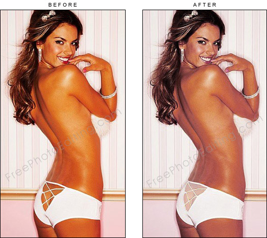This is a photo editing example of partial coverage of buttock exposure caused by immodest lingerie.