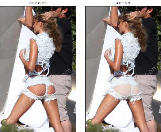 This is an example of repair of shredded shorts with retouching skills.