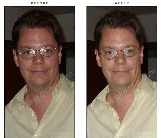 Photo retouching sample of glare removal and flash reflection removal with photo retouching