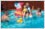 Add duck to photograph of family in swimming pool.