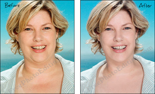 Double chin removal with photo retouching