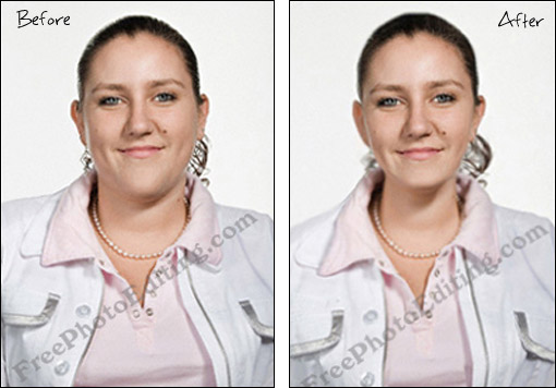 Photo editing to look thin. Plump woman made to look thinner and younger.
