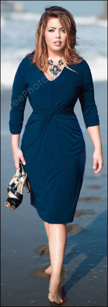This a photo editing example of a plus-size model who has been made thin. The following was done: Facial chubbiness reduced; fat reduction on shoulders, arms, waist, thighs, calves and legs