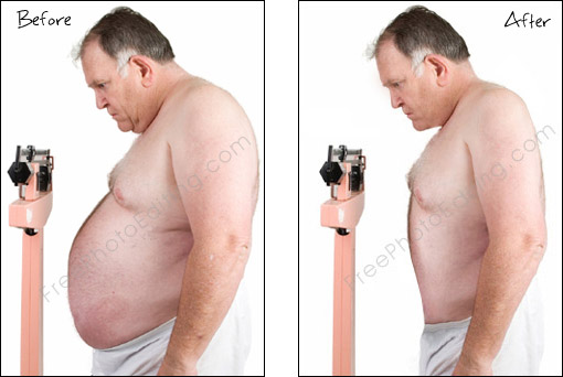 This is a photo editing example in which a mature man with excess weight and abdominal fat has been made to lose weight. No exercise, no surgery. Only fitness and good health.