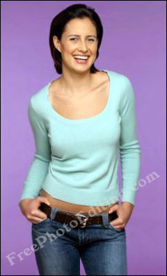 Good looking, big-built woman in plus-size clothing, made to look thin