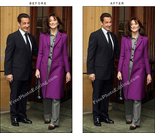 Edited photo of French President Nicolas Sarkozy and wife Carla Bruni standing together. Nicolas is much taller than Carla now!
