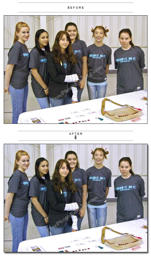 Girl (second from right) made tallest with the use of photo editng.