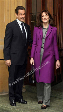 Edited photo of French President Nicolas Sarkozy and wife Carla Bruni standing together. Nicolas is much taller than Carla now!