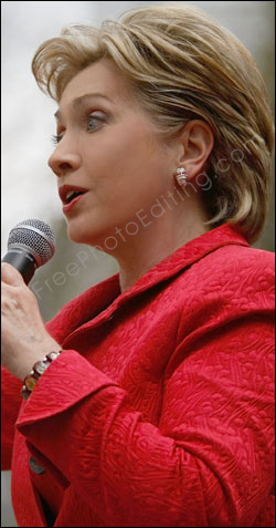 This is a photo retouching example in which Hillary Clinton has been given a virtual facelift to look younger. Now there are no wrinkles, sagging skin has been corrected and forehead lines have been removed.
