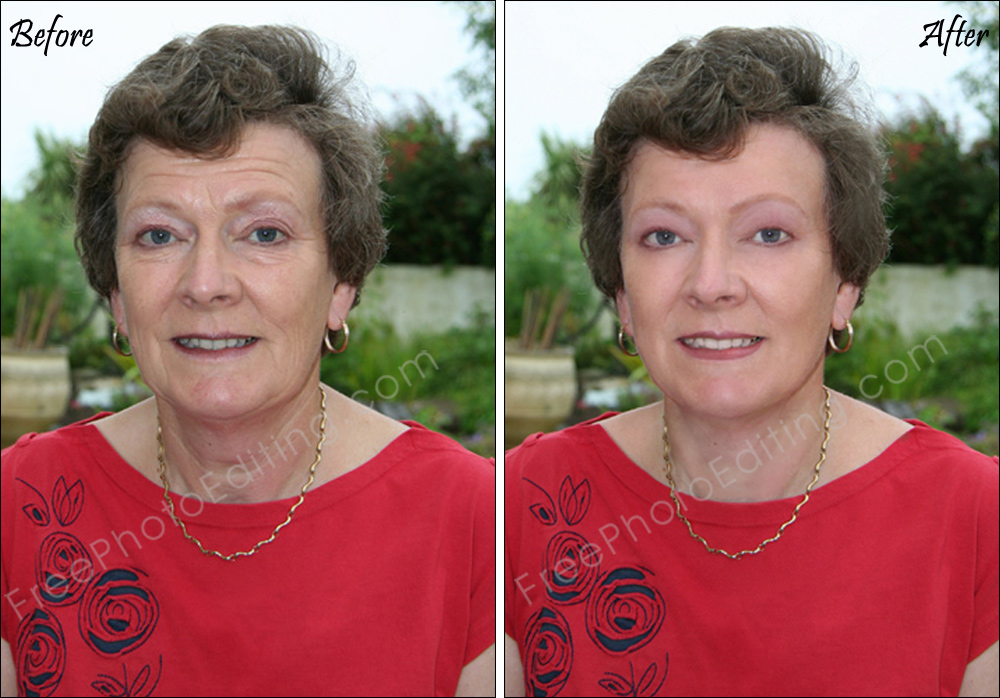 Beauty retouching: Woman looks 10 years younger with digital anti-aging cream and wrinkles fillers.