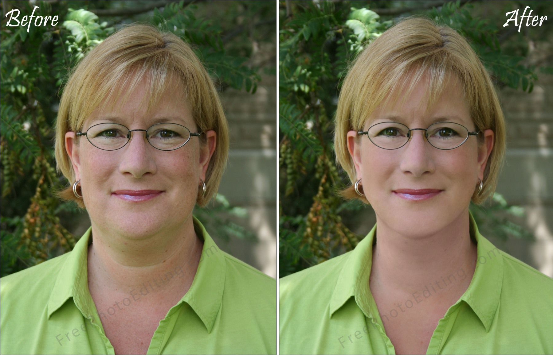 This is an example of airbrushing and photo retouching to make middle-aged subject look younger.