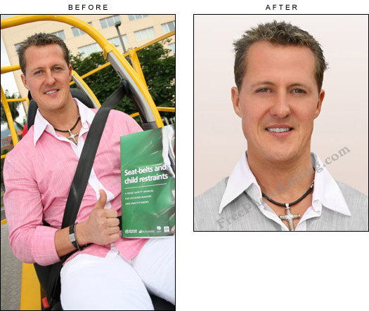 Michael Schumacher's passport style / ID type photo created from the original photo (on left).