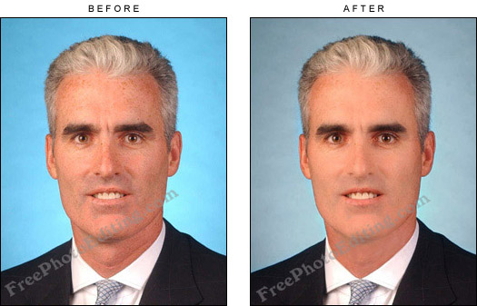Blemishes on face reduced and background color changed