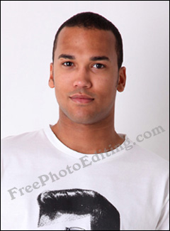 This is a young and handsome African American yong man in white t-shirt