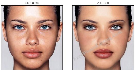 Makeover of no make-up photo of supermodel Adriana Lima with retouching