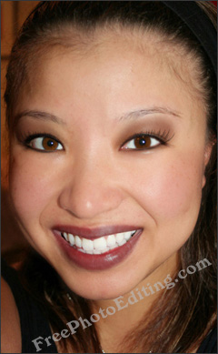 Beauty makeover: This photo has been touched up to remove skin blemishes, add make-up, remove runaway hair and change eye colour.