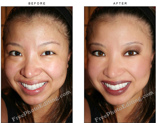 Beauty makeover: This photo has been touched up to remove skin blemishes, add make-up, remove runaway hair and change eye colour.