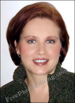 This photo is an example of digital beauty touch-up. The following jobs have been done: blemish removal; skin tone lightening, teeth whitening, eye brightening, beauty make-up.