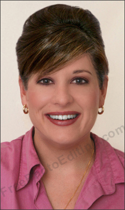 This is a retouched photo of a woman who has been digitally glamourised. The original no-make, frumpy photo can be seen on left.