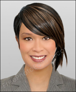 This is a photo editing example in which a simple woman has been glamourised to look like a high-fashion model with a Tiffany Evans hairstyle.