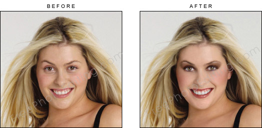 This is a photo editing example in which a 'no make-up' woman has been made attractive with virtual make-up