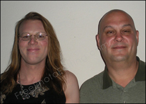 This is a photo of a gay couple. The feminine partner needs a beauty makeover to look more like a woman.