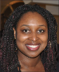 Photo of Dawn Butler, MP for Brent South - UK needs digital retouch makeup to look glamourous. See the 'after' photo on right.