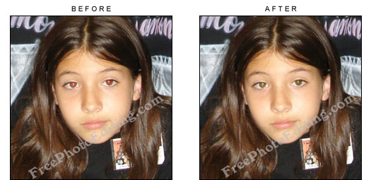Red eye correction / red eye removal carried out with photo editing