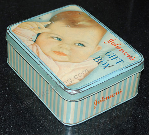 This is a photo of a worn out and damaged tin box from the early 1960s. The tin box in the photo needs to be digitally touched and restored to look new. The edited photo can be seen below.
