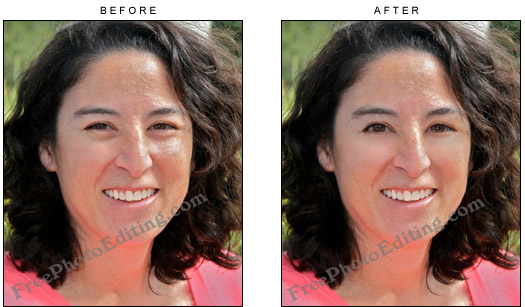 Woman's squinchy eyes and puffiness under eyes have been fixed with digital retouching