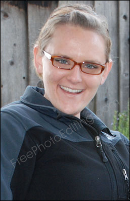 This is a photo editing example in which a girl's squinchy eye has been corrected without surgery. Also a large chin reduction procedure has been carried out virtually.