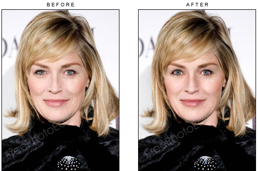 This is a photo editing / photo touch up example to fix a squinchy eye. In this retouching example, Sharon Stone's eye problem has been corrected.