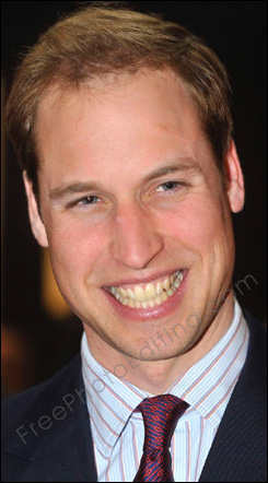 Photo retouching service required to bleach Prince William's yellow teeth. The retouched photo can be seen on right.