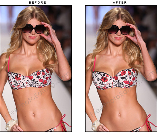 Photo retouching example of a skinny model.