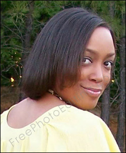 This woman wants a new, fuller hairstyle that will make her forehead look smaller. The the 'after' photo on right.