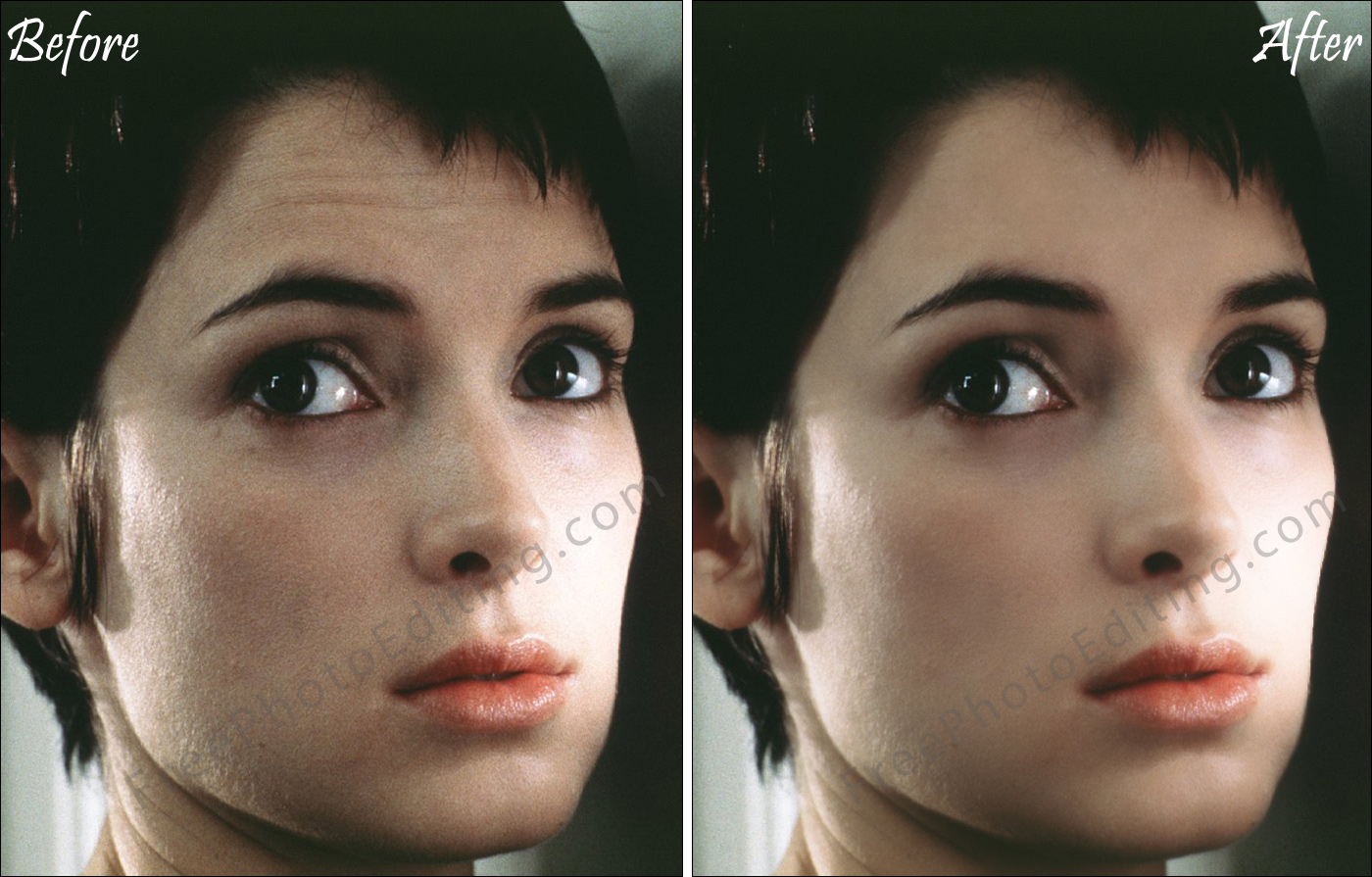 Photo retouching sample, before & after: Remove forehead lines.