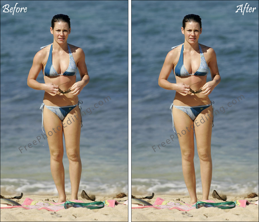 Body reshaping with photo editing, photo retouching. View before & after sample.