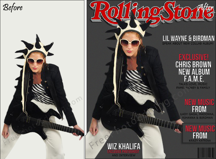 Fake magazine cover image editing service.