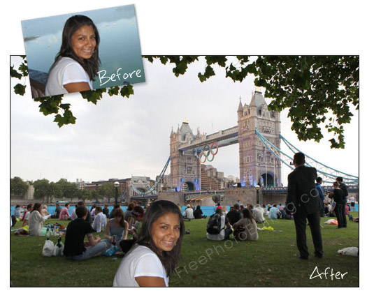 Before & after photo editing: Squat with the crowds at the London Bridge lawns during the Olympics 2012 season