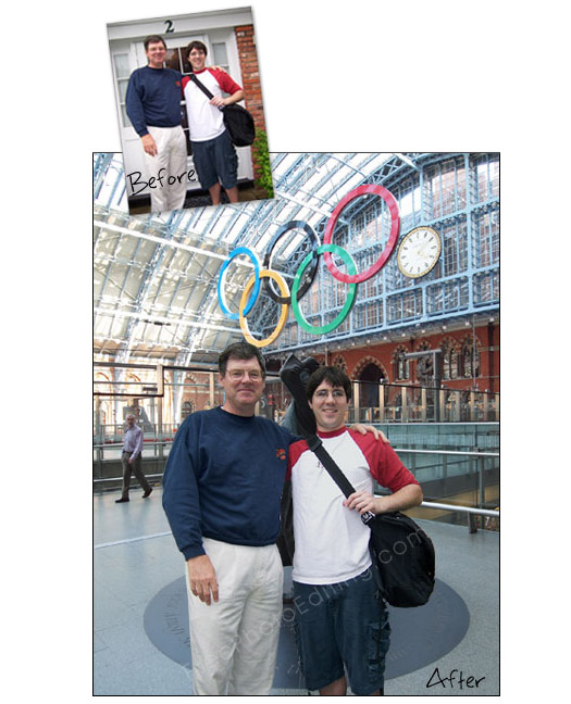 Before & after photo editing: Be seen at St Pancras station during the London Olympics 2012 season