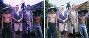Photo repair sameple (before and after): Restoring a water damaged photo. Photo retouching services.