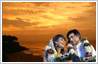 Replace original background with Kerala sunset scene in wedding photograph