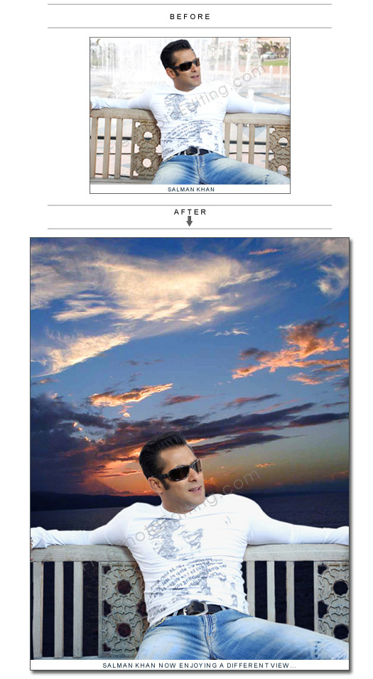 Photo editing: New sunset background for Dabangg superstar's photo.  Background changed.