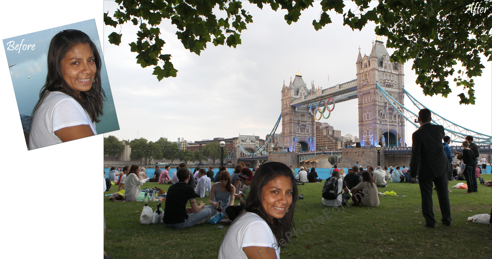 Photo editing: Change photo background to London Bridge during Olympics 2012